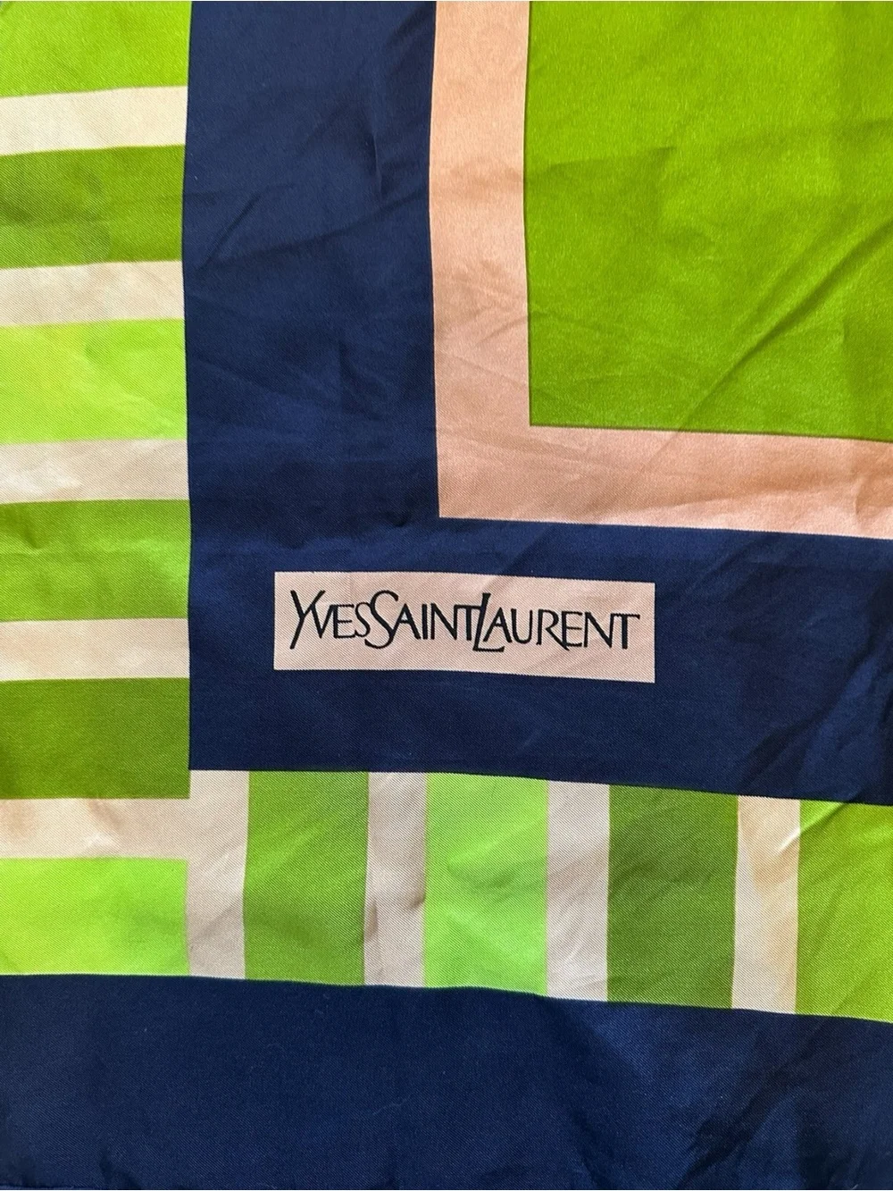 Yves Saint Laurent Lime, Navy & Pink Geometric Silk Scarf